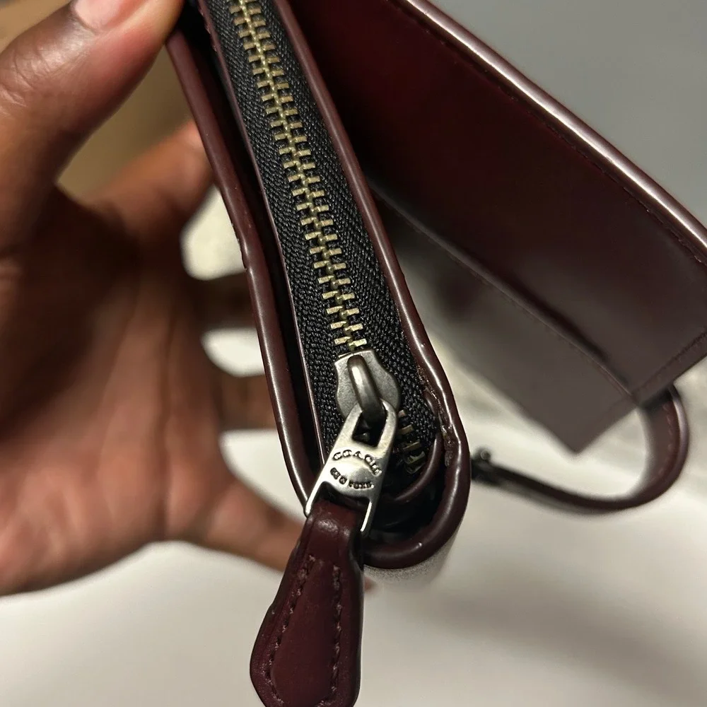 Coach F34868 Cord Wallet Cardinal Red Burgundy Leather Zip Leather Bifold
